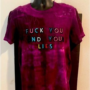 Men’s custom size L Tommy Hilfiger purple tie dye “F*ck Your Feelings…”